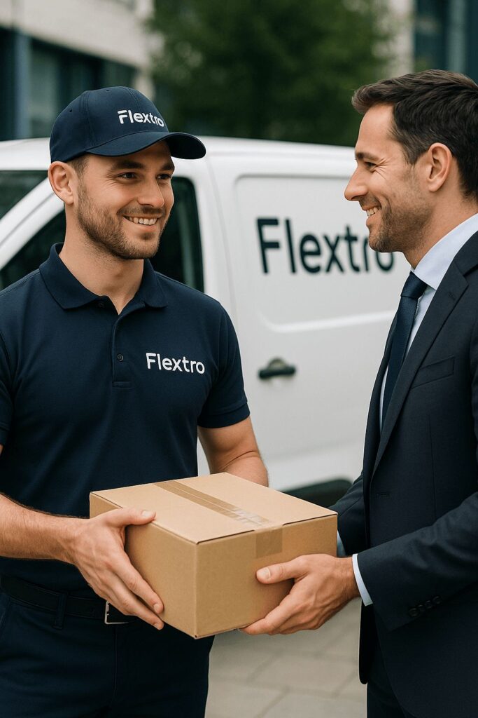 Flextro courier driver making a same day delivery in Exeter